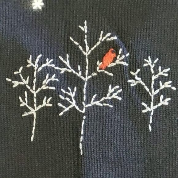 Northcrest Holiday Lodge Black Embroidered Full Zip Embellished LS Sz M Sweater - Picture 5 of 8